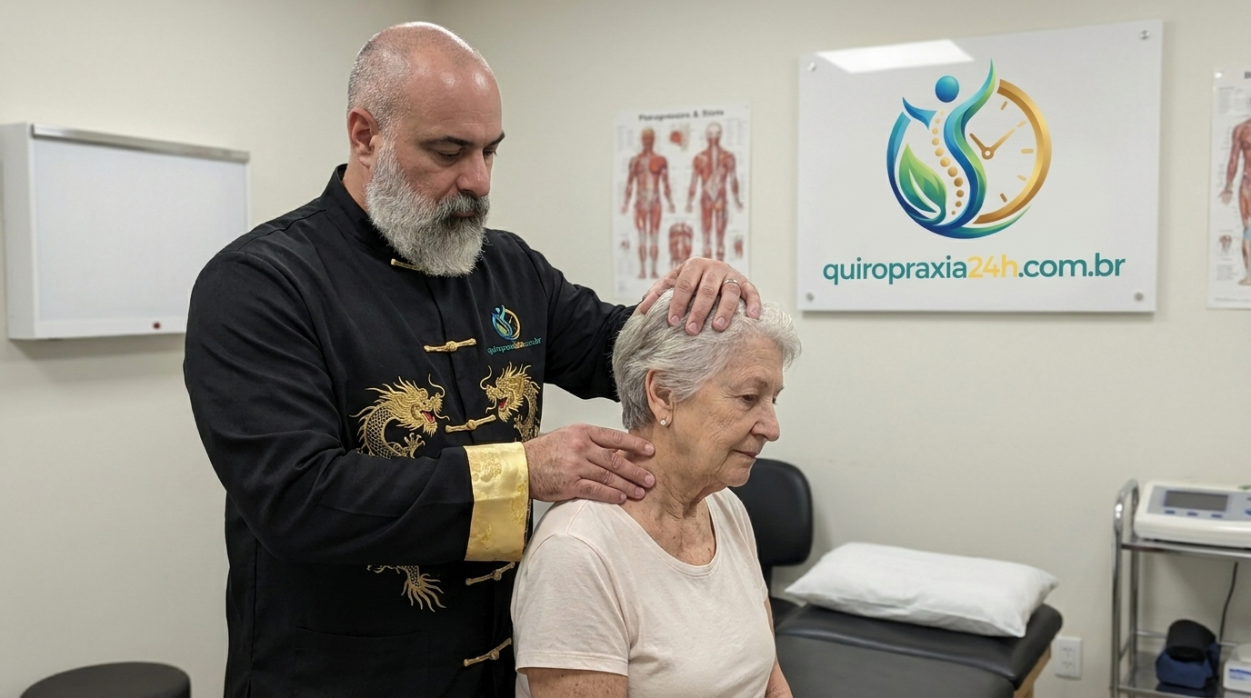 Sala de atendimento quiroprático organizada para saúde musculoesquelética